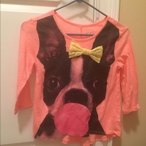 Dog on peach long sleeve shirt
